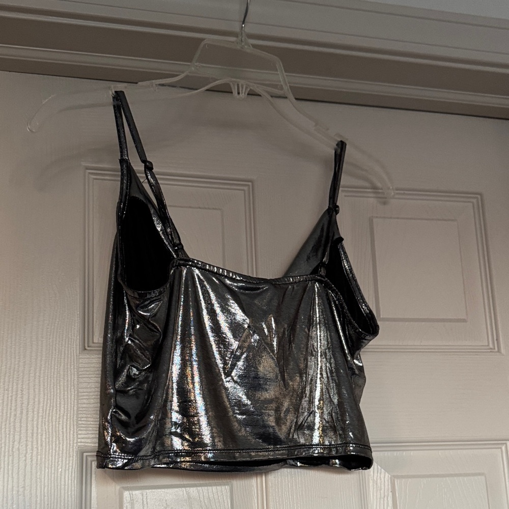 Divided Shimmering Silver Crop Top - Picture 2 of 4
